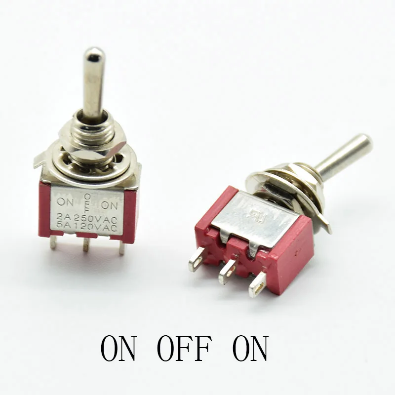 

5 шт./лот красный 3-контактный ON-OFF-ON 3-позиционный мини-тумблер SPDT 2A 250 В переменного тока/5 А 120 В переменного тока водонепроницаемый