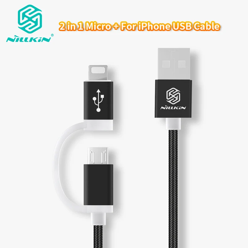 Кабель Nillkin 2 в 1 Micro USB + для зарядки iPhone usb-кабель передачи данных Xiaomi Samsung мобильный