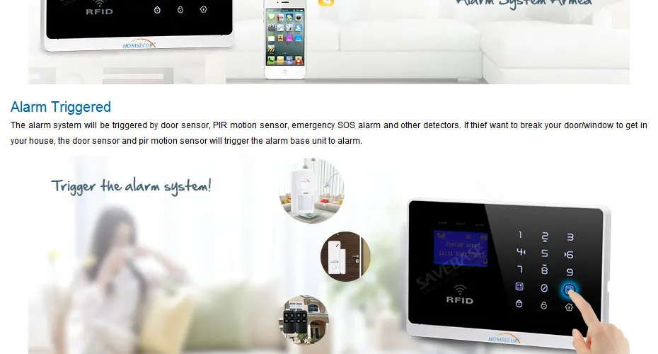 HOMSECUR lcd Беспроводная gsm-система с автонабором домашняя офисная охранная сигнализация+ Приложение