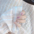 Девушки Сладкий карамельных цветов накладные ногти патч градиентные фиолетовые Сияющие Стразы накладные ногти DIY короткие полные покрытия ногтей наклейки
