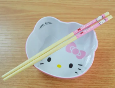 only chopsticks 2 пары/Партия. Милые палочки для еды с кошкой Китти из натурального бамбука, палочки для еды, деревянные цветные палочки для еды с мультяшным рисунком, детская посуда - Цвет: only chopsticks