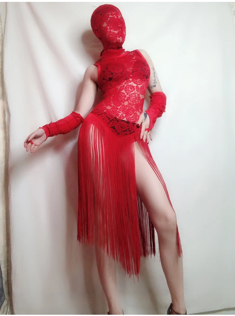 Women New Sexy Red Lace See Through Dress Outfit Nightclub Party Bodysuit Pole Dance Costume Festival Teams Performance Wear |