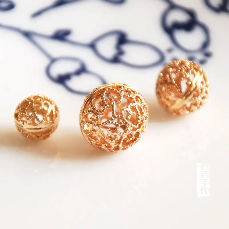 Круглые Пустотелые шарики золотого цвета сделай сам 10 шт./лот браслет ожерелье