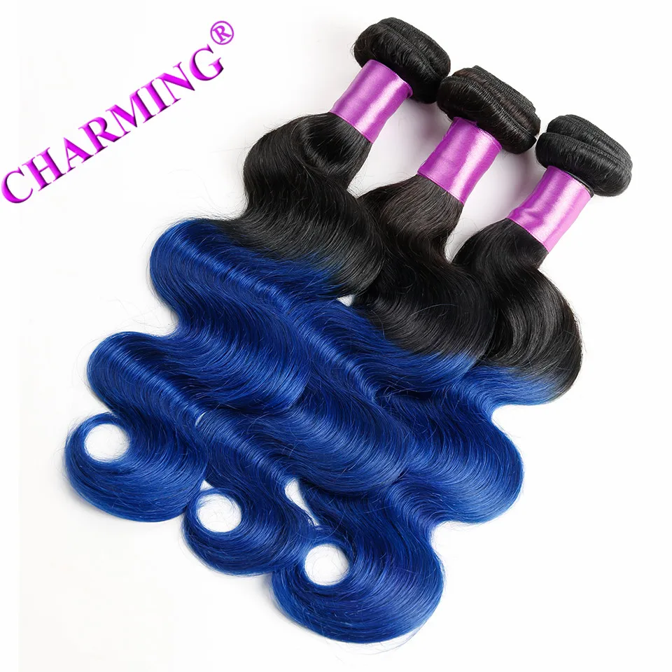 Charming Malaysia Grade 8A Body Wave 1 Piece T1B/Blue Ombre Hair Extensions Human Two Tone |