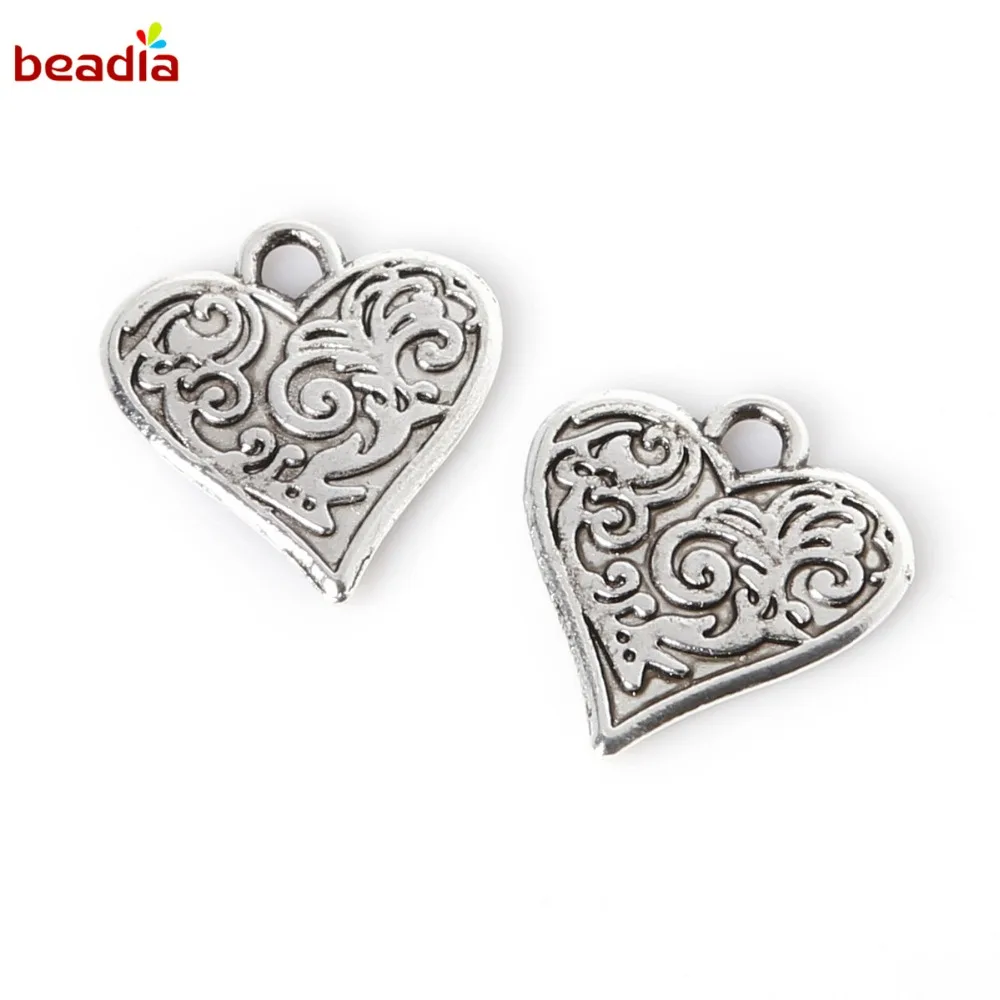 

New Arrivals 12pcs/lot 15*16mm Antique Sliver Plated Zinc Alloy Metal Charms Hearts Pendants For Jewelry Making Findings