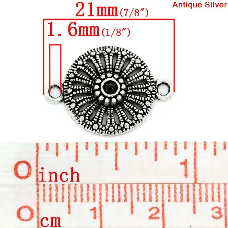 Соединители DoreenBeads из цинкового сплава Круглые серебряного цвета
