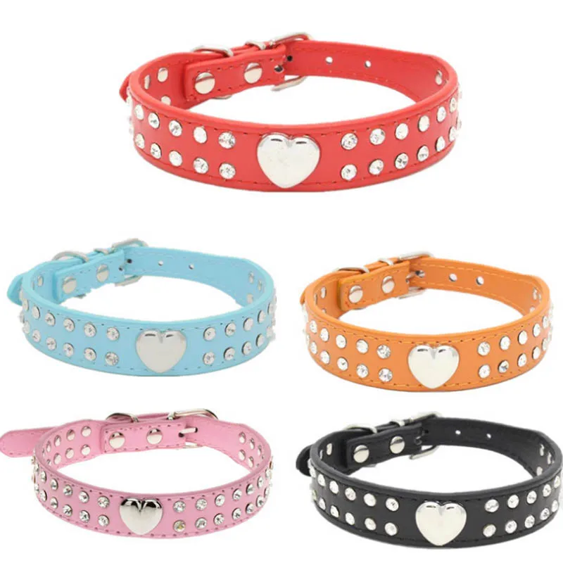 2 ряда стразы ошейник для щенка розовый цвет ожерелье кошки шипованное сердце
