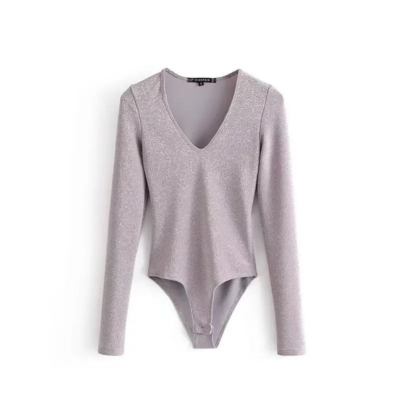 Боди женское блестящее с люрексом и V образным вырезом|women jumpsuit|sexy women jumpsuitv neck bodysuit