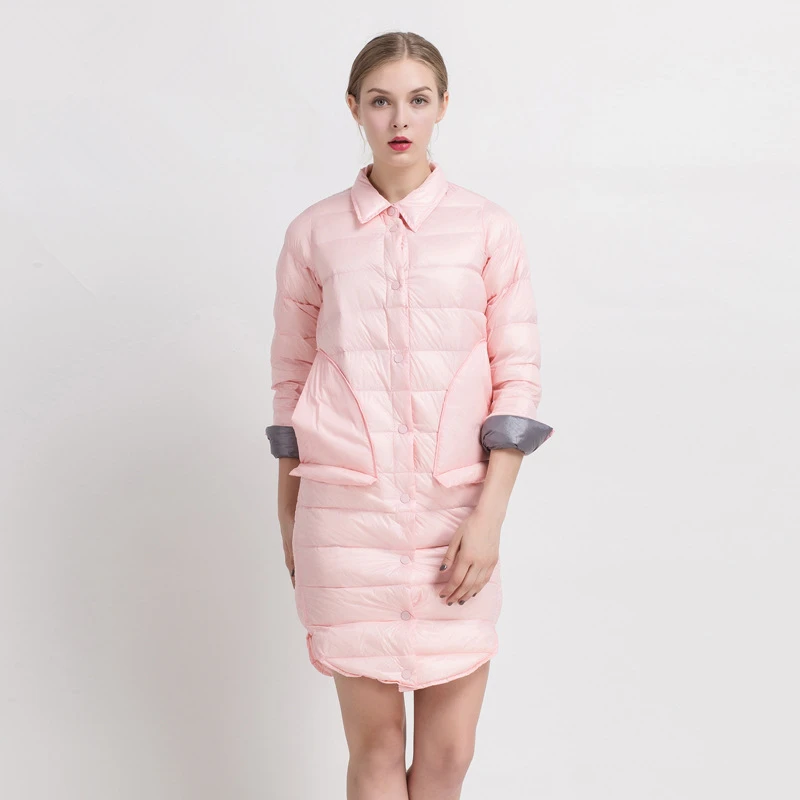 Женский длинный пуховик на 90% белом утином пуху теплая парка повседневное пальто