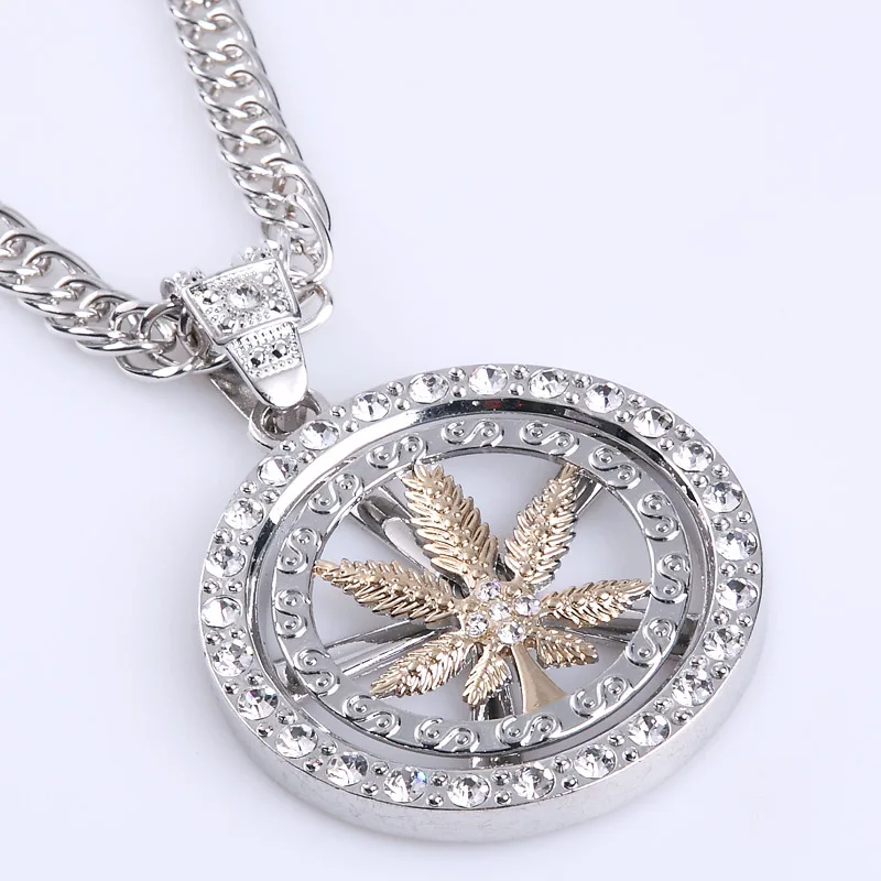 Popular Rap Necklaces from China Hip Hop 24k Gold/Silver Men Vintage Jewelry Big Rotation Maple Leaf Pendant Necklace Women Gift | Украшения