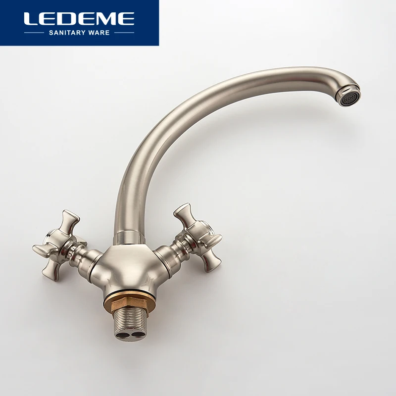 LEDEME Смеситель для кухни толстый излив с гайкой латунь Цвет: хром L5911A| |