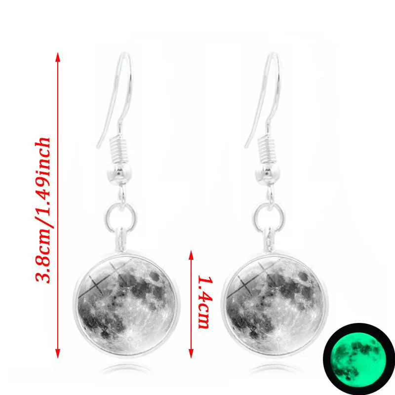 Светящийся в темноте женский ювелирный набор стеклянный купольный кабошон луна