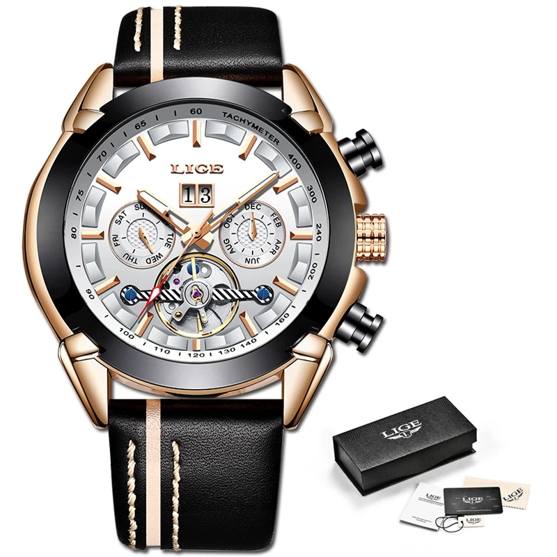 

LIGE Top Brands Luxury Automatic Mechanical Watch Male Leather Waterproof Sports Watch Men Business Wristwatch Relogio Masculino