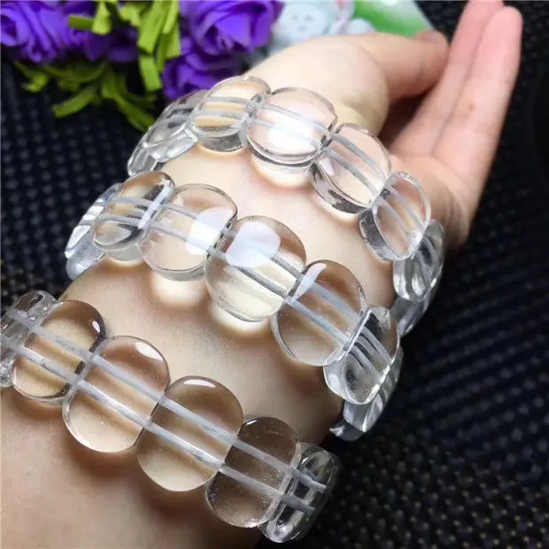 

Free Shipping Real Natural White Crystal Clean Beads Bracelet AAA 18*13mm
