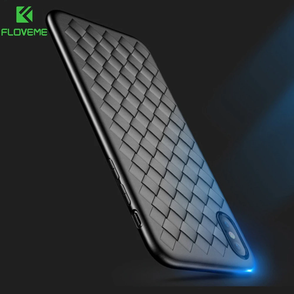 FLOVEME PU Leather Case For iPhone X XS 11 Pro Max XR 8 7 6 6s Soft Woven Grid Back Plus Cover Funda |