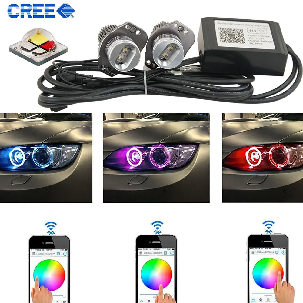2X 12 Вт WIFI управление RGB CREE чипы светодиодсветодиодный ангельские глазки набор
