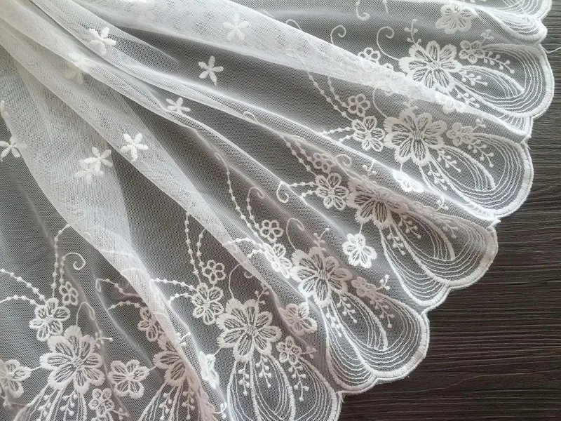 

5 yard ivory tulle mesh gauze embroidered tapes lace trim ribbon clothing dress skirt fabric 26cm 10.23"Wide QL4K171