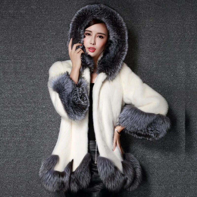 Пальто с искусственным мехом парка капюшоном белая куртка Женское пальто