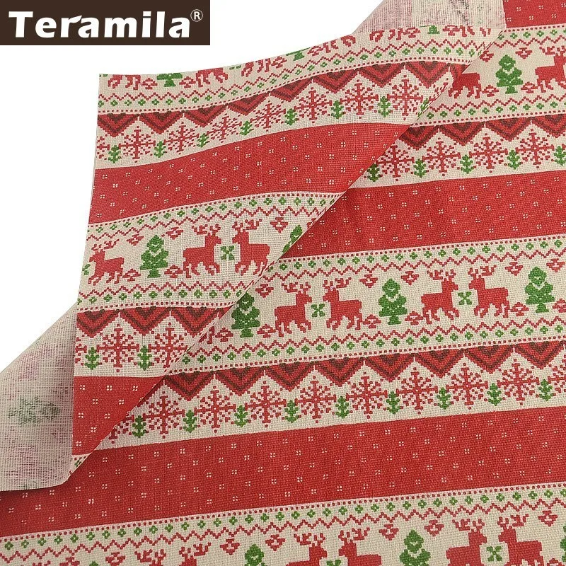 Teramila красный хлопок льняная ткань Рождественская Telas Tissus диван подушка Cabas