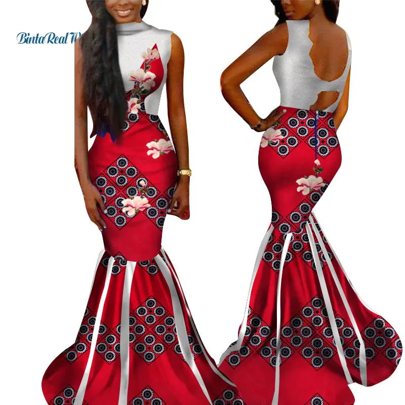 African Print Dresses for Women Bazin Riche Dashiki Women African Clothing Lace Applique Long Mermaid Dresses Vestidos WY3474