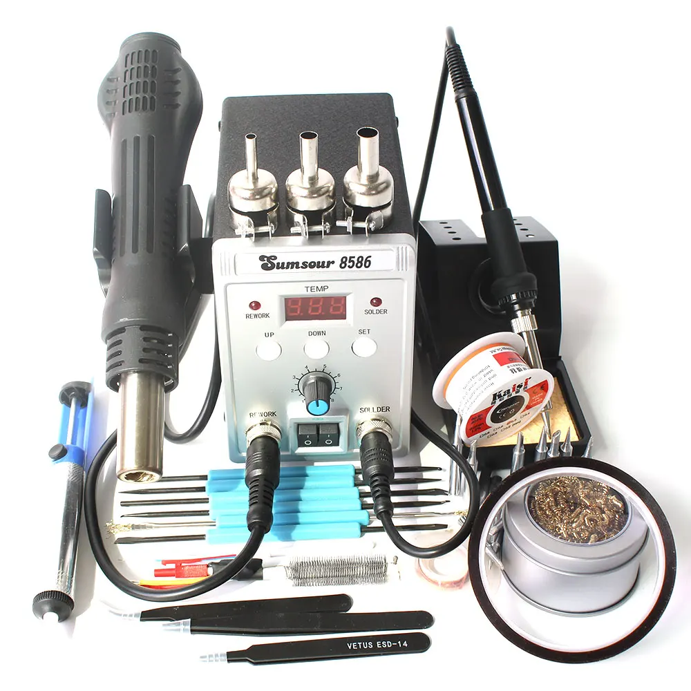 8586 BGA SMD паяльная станция 750 Вт 2 в 1 Цифровой ОУР фена для сварки набор инструментов