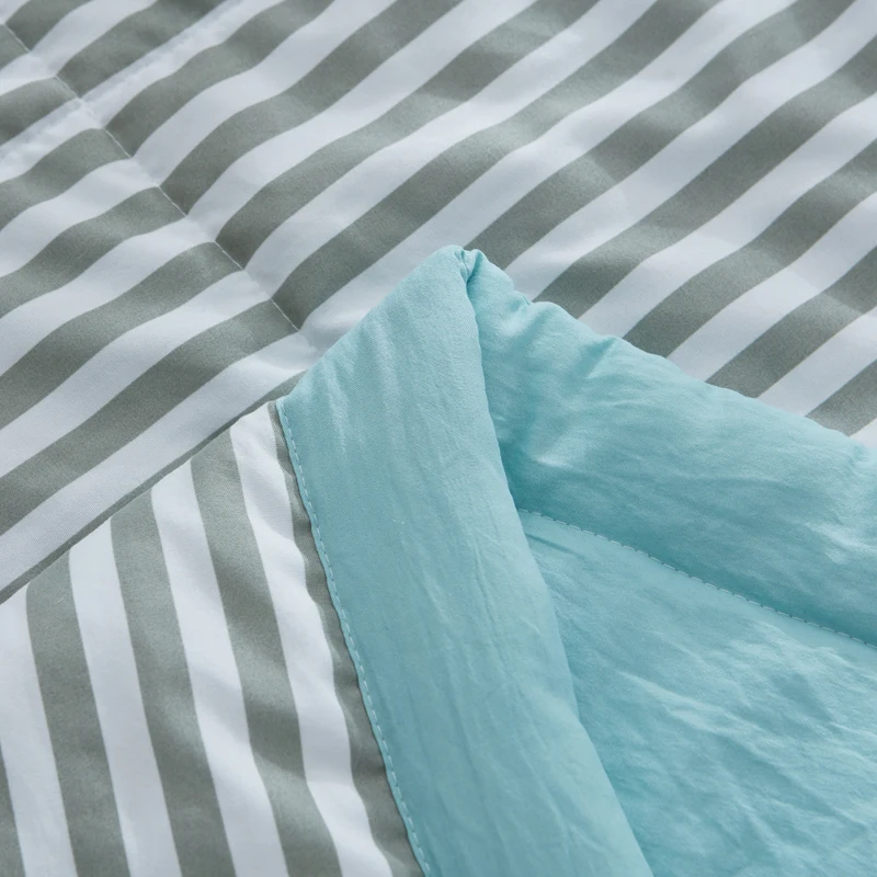 &iexcl;S&uacute;per c&oacute;modo! Edred&oacute;n fino y fresco de algod&oacute;n para el hogar, ropa de cama con rayas verdes de calidad, aire acondicionado de verano, Duvets49-4