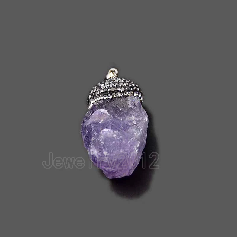 Amethyst 10 шт./лот натуральный неполированный Драгоценный Камень Стразы целительная Рейки Чакра самородок кулон бусины Diy ювелирных изделий - Окраска металла: Amethyst