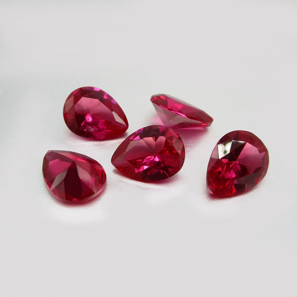 

Size 3x5mm~13x18mm 5# Red Stones Pear Cut Synthetic Rubi Corundum Stone for Fashion Jewelry