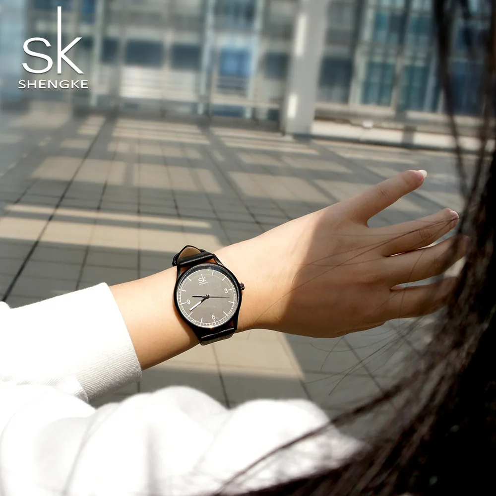 SHENGKE Fashion Quartz Women's Watches Leather Watches Minimalist Clock Ladies Wristwatch Women Watches Casual Relogio Fasculino