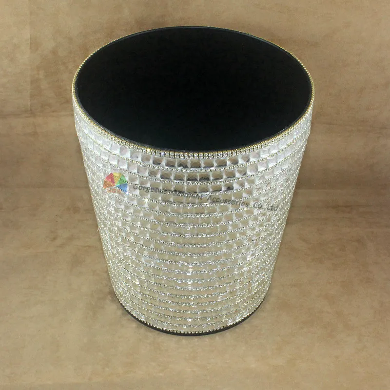 Bling Круглый кристаллический горный хрусталь мусорные баки бумажная корзина