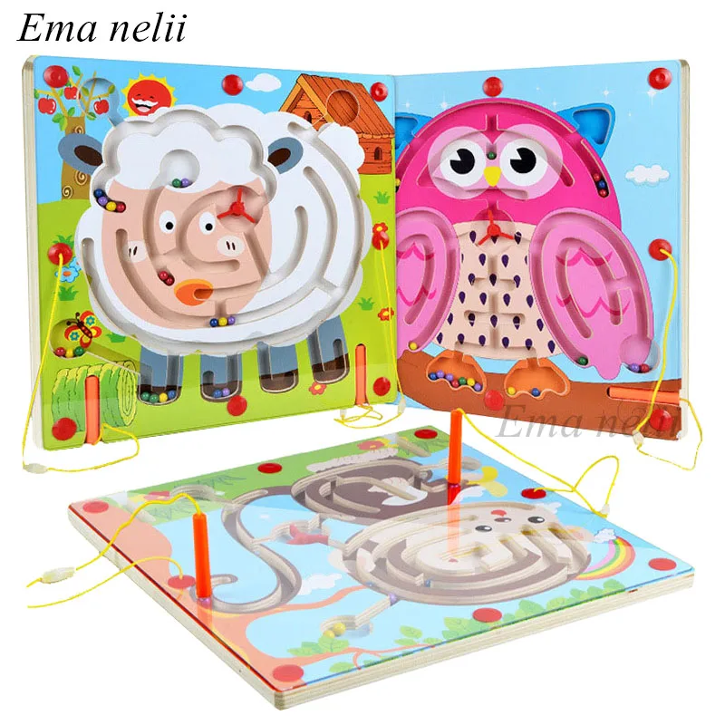Деревянная магнитная ручка трек лабиринт игра головоломка родитель ребенок