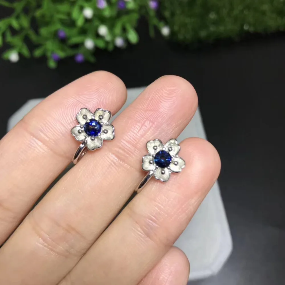 Серьги клипсы женские из серебра 925 пробы с натуральным голубым сапфиром|clip