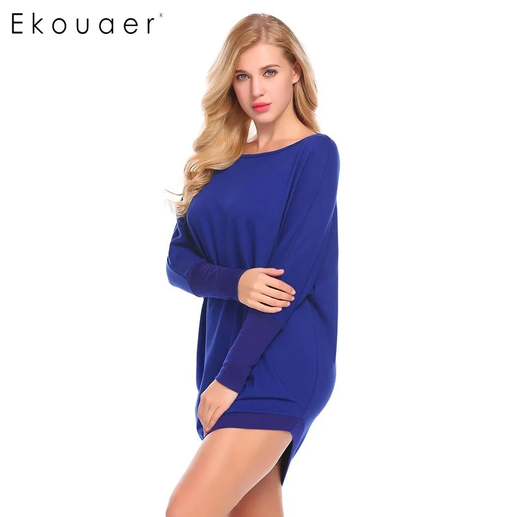 Ekouaer ночное белье для женщин с вырезом лодочкой Однотонная ночная рубашка