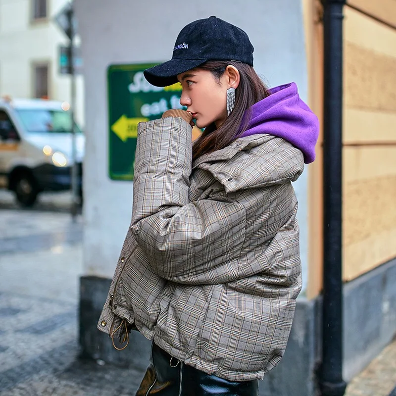 Теплая куртка парка в клетку Gloria & Grace серого цвета с принтом на осень и зиму