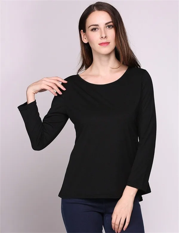 FANALA Основные Футболка Женщины Лето С Длинным Рукавом О Образным Вырезом Хлопок