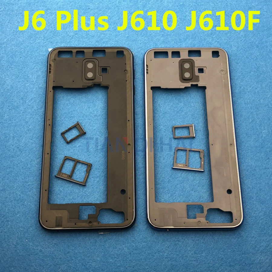 J6+ средняя рамка Корпус ободок лоток для сим-карт для samsung Galaxy J6 плюс J610 J610F средняя часть корпуса сзади Корпус Замена