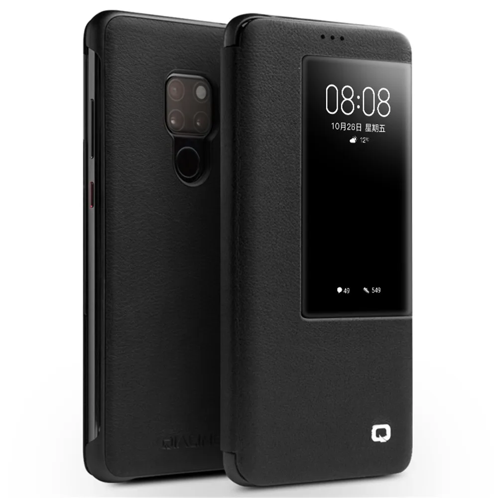 Модный чехол QIALINO из натуральной кожи для Huawei Mate 20X 5G Тонкий флип с умным окошком 20