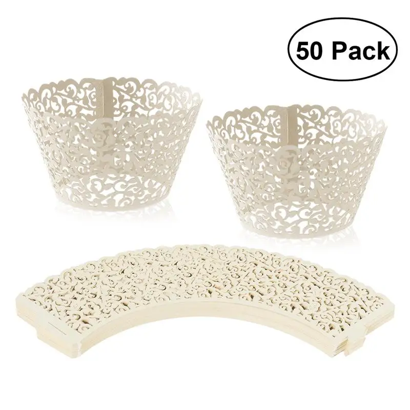 50pcs as picture 50 шт., маленькая лоза, кружевная лазерная резка, обертка для кексов, подкладка для свадьбы, дня рождения, вечеринки, украшения торта ручной работы A3 - Цвет: 50pcs as picture