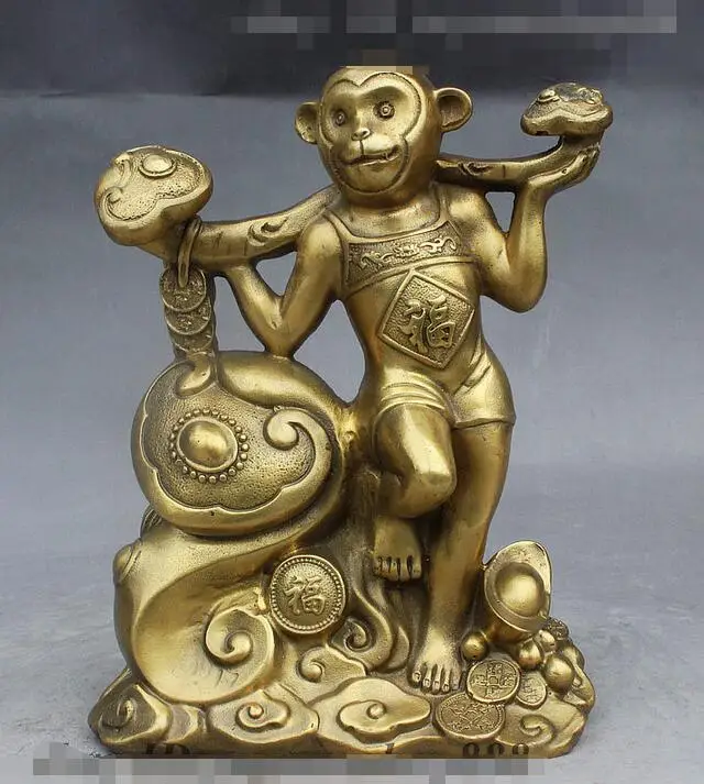 8&quot Folk Chinese FengShui Brass Ru Yi Fu Wealth sexy sex appeal Monkey Statue | Дом и сад