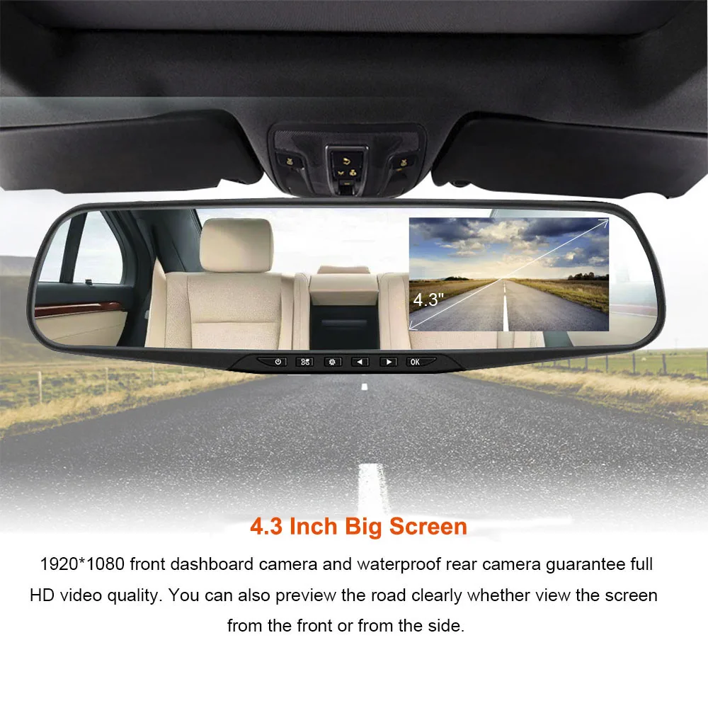 TAVIN Видеорегистраторы для автомобилей Двойной объектив Dash Cam Камера Full HD 1080P 4 3