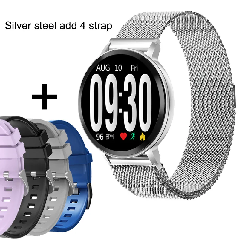 S8 silver 4 straps Смарт-часы с Bluetooth, мужские часы для измерения артериального давления, женские Смарт-часы, водонепроницаемые спортивные часы с трекером, WhatsApp для Android Ios - Цвет: S8 silver 4 straps