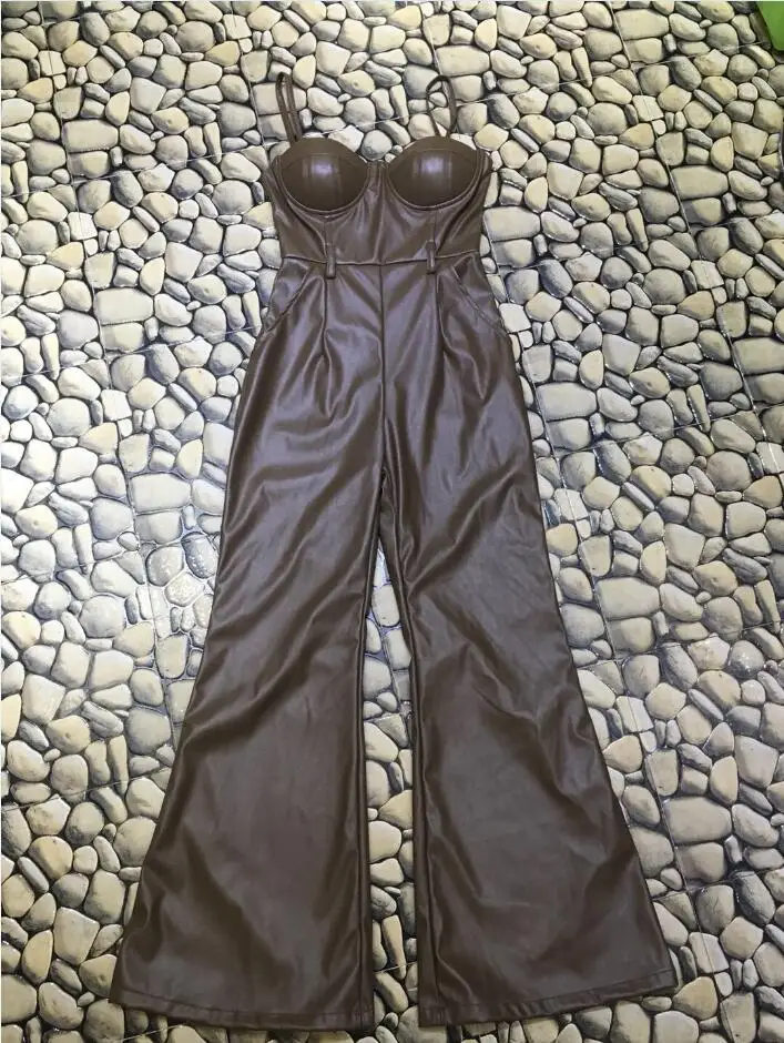 Женский кожаный комбинезон свободный для вечеринок|Женские комбинезоны| |