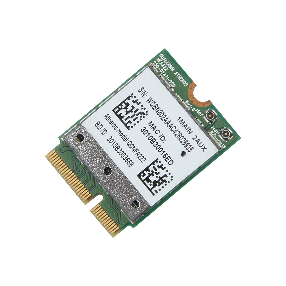 

Wireless Atheros QCNFA222 AR5BWB222 Dual band 300Mbps 2.4GHz/5GHz 802.11a/b/g/n Wifi + Bluetooth BT 4.0 NGFF Wlan Card