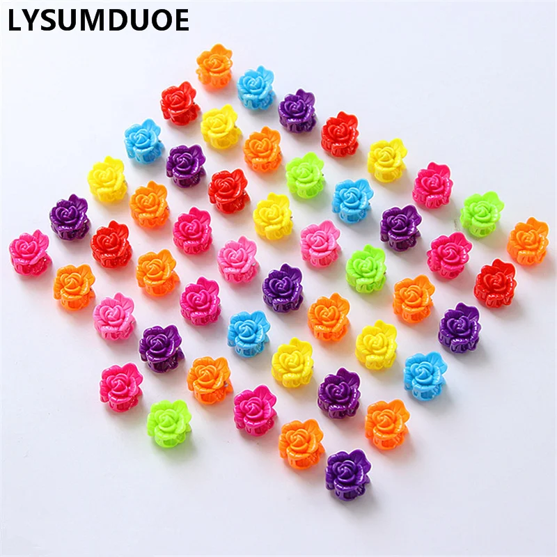 

50Pcs/Lot Hair Bows Mini Claw Rose Flower Solid Candy Color Clip BB Hairpin Cute Resin Barrette Plum Claws Girl Hair Accessories