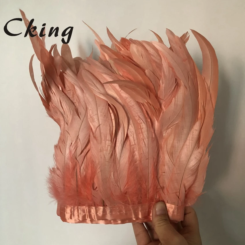 

Price of 2 meters Water melon Dyed rooster coque feather trims 6-8inch 15-20cm in width chicken feather fringe boa strips lace