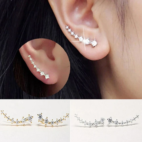 Women's Fashion Line Rhinestones Zircon Earrings Ear Hook Clip Stud Jewelry | Украшения и аксессуары