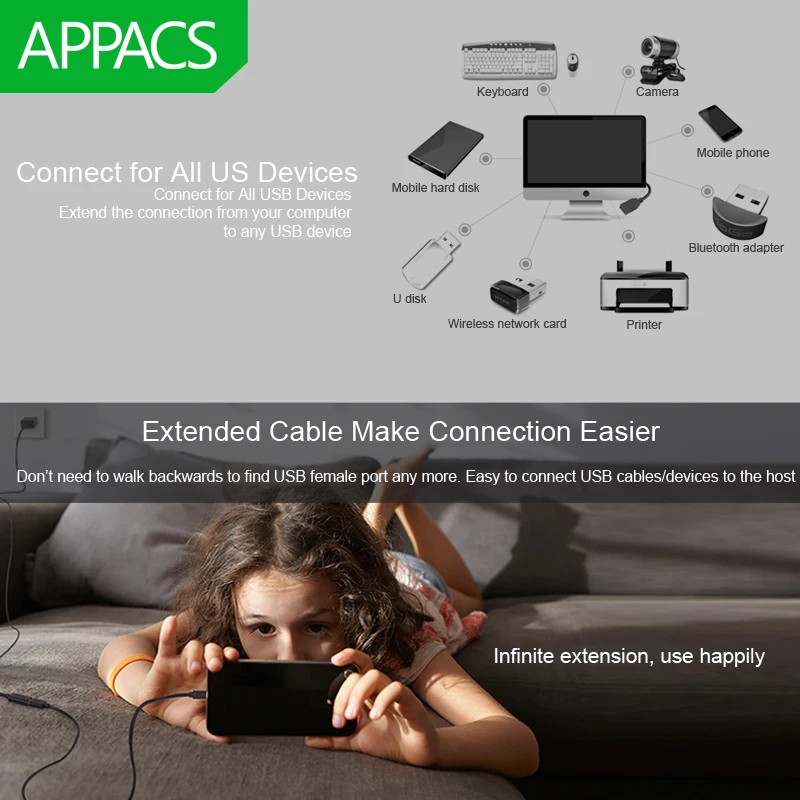 APPACS USB 3 0 Удлинительный кабель Male Female 5 м 1 2 Супер Скоростной usb для передачи данных