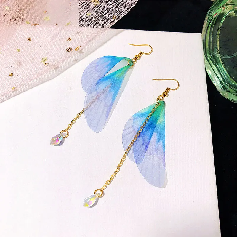 Женские серьги подвески с крыльями бабочки DoreenBeads асимметричные кисточками и