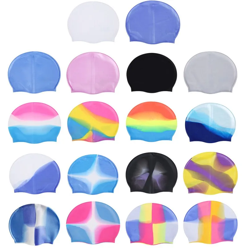 

Elastic Waterproof Silicone Fabric Protector Ears Long Hair Sports Swim Pool Hat Swimming Cap Free Size Adult Anti-slip