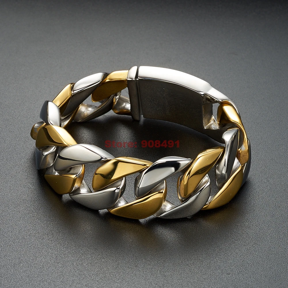 Роскошная Серебряная Золотая двухцветная массивная цепь мужской браслет Майами